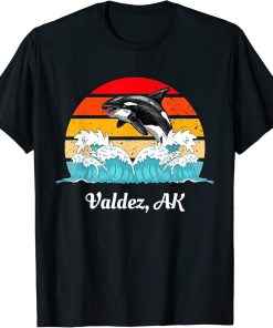 Vintage Valdez AK Distressed Orca Killer Whale Art T-Shirt