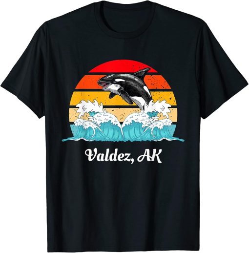 Vintage Valdez AK Distressed Orca Killer Whale Art T-Shirt