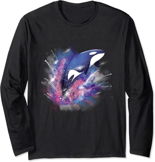 Orca Killer Whale Shirt Outer Space Universe Galaxy Vintage Long Sleeve T-Shirt